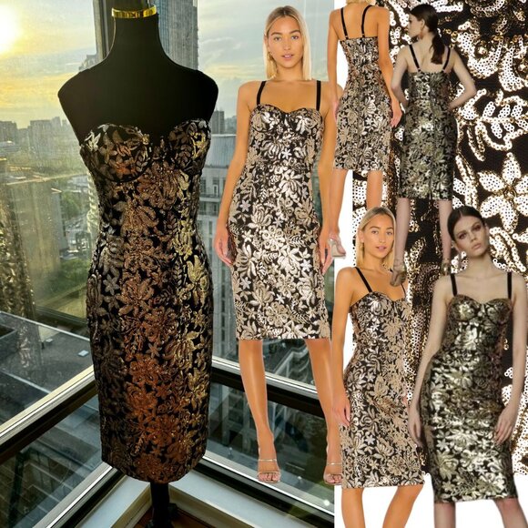 🆕 BRONX & BANCO 🧿 NWOT Louise Floral Sequin Midi Dress - Black & - Picture 1 of 17